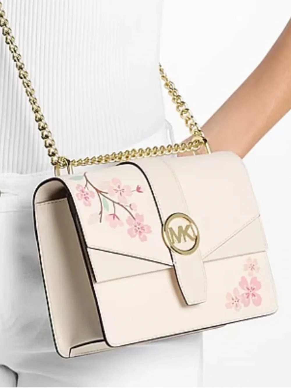 MICHAEL KORS Greenwich Small Embellished Crossbody Bag Light Cream Multi NWT